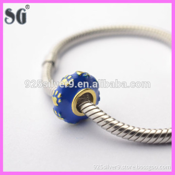 Customized S925 Gold Plating Handprints Blue Enamel Silver Charms Fits For European Bracelets & Necklaces& Pendants
